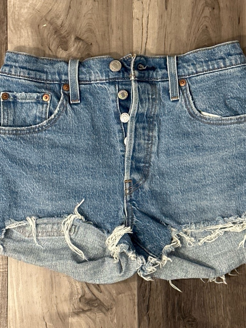 Levi's Distressed Button-Fly Denim Shorts - Light Blue